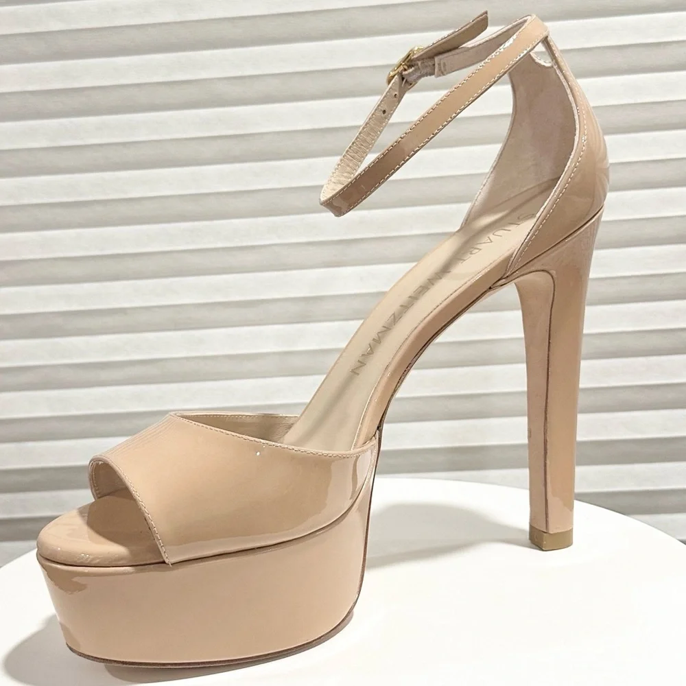 🌹STUART WEITZMAN 🌹 Discoplatform Nudistcurve Patent Leather Sandals Size: 10B